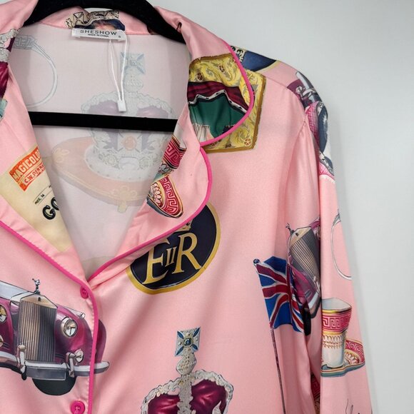 Sheshow Queen Elizabeth II Vintage Pajama Set woman’s size Small Pink long set - Picture 2 of 16